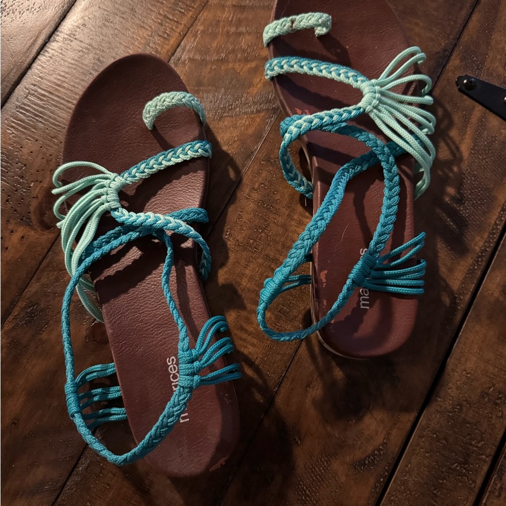 Maurices Braided Teal and Mint Women's Flat Sandals, size 8- Like New!
